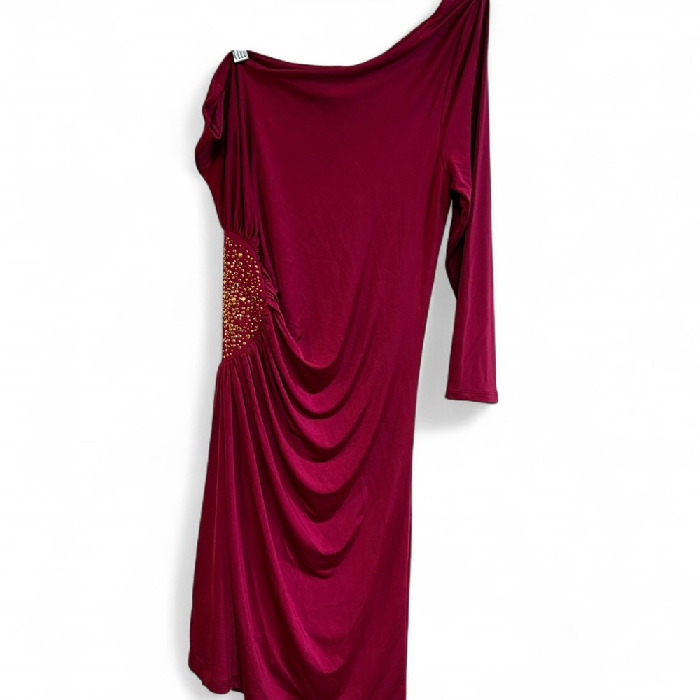 Baby Phat One Shoulder Burgundy Dress with Beaded Accent